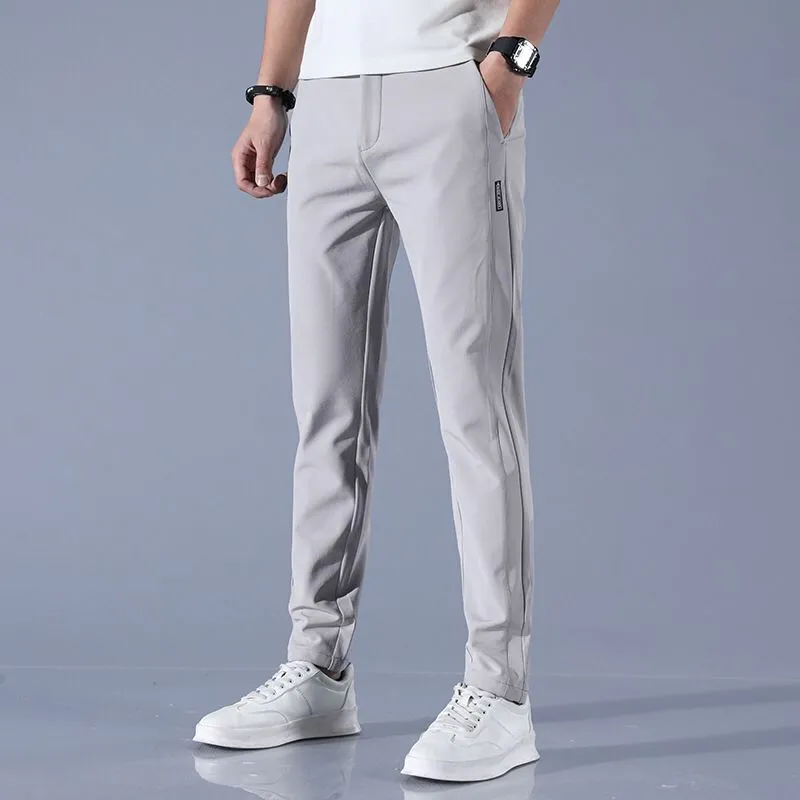 INSTOCK- Elastic Waist Ice Silk Thin Men's Straight Pants