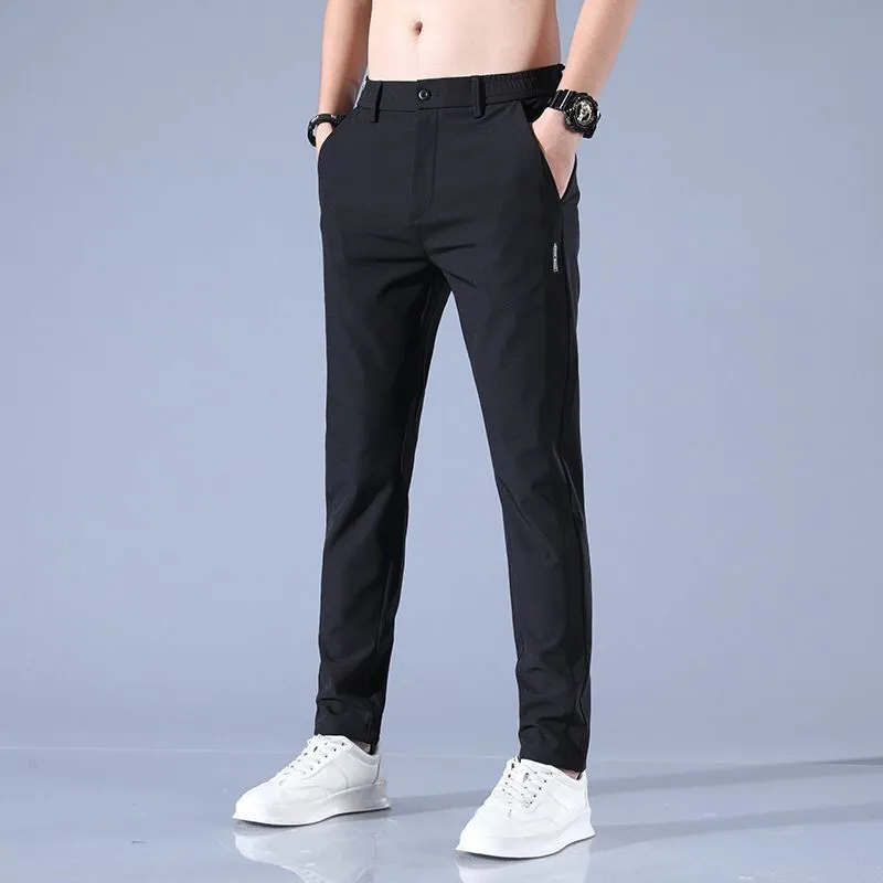 INSTOCK- Elastic Waist Ice Silk Thin Men's Straight Pants