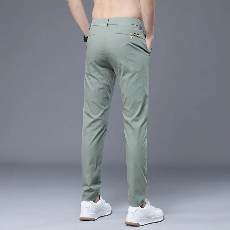 INSTOCK- Elastic Waist Ice Silk Thin Men's Straight Pants