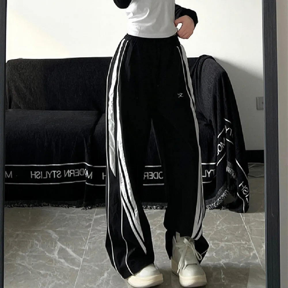 JazzHer Contrast Piping Black Sweatpants