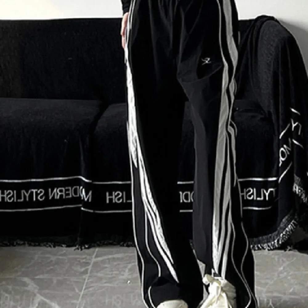 JazzHer Contrast Piping Black Sweatpants