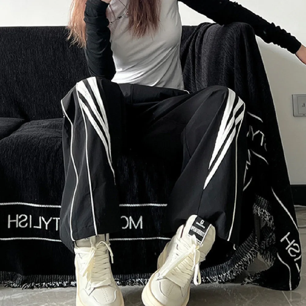 JazzHer Contrast Piping Black Sweatpants