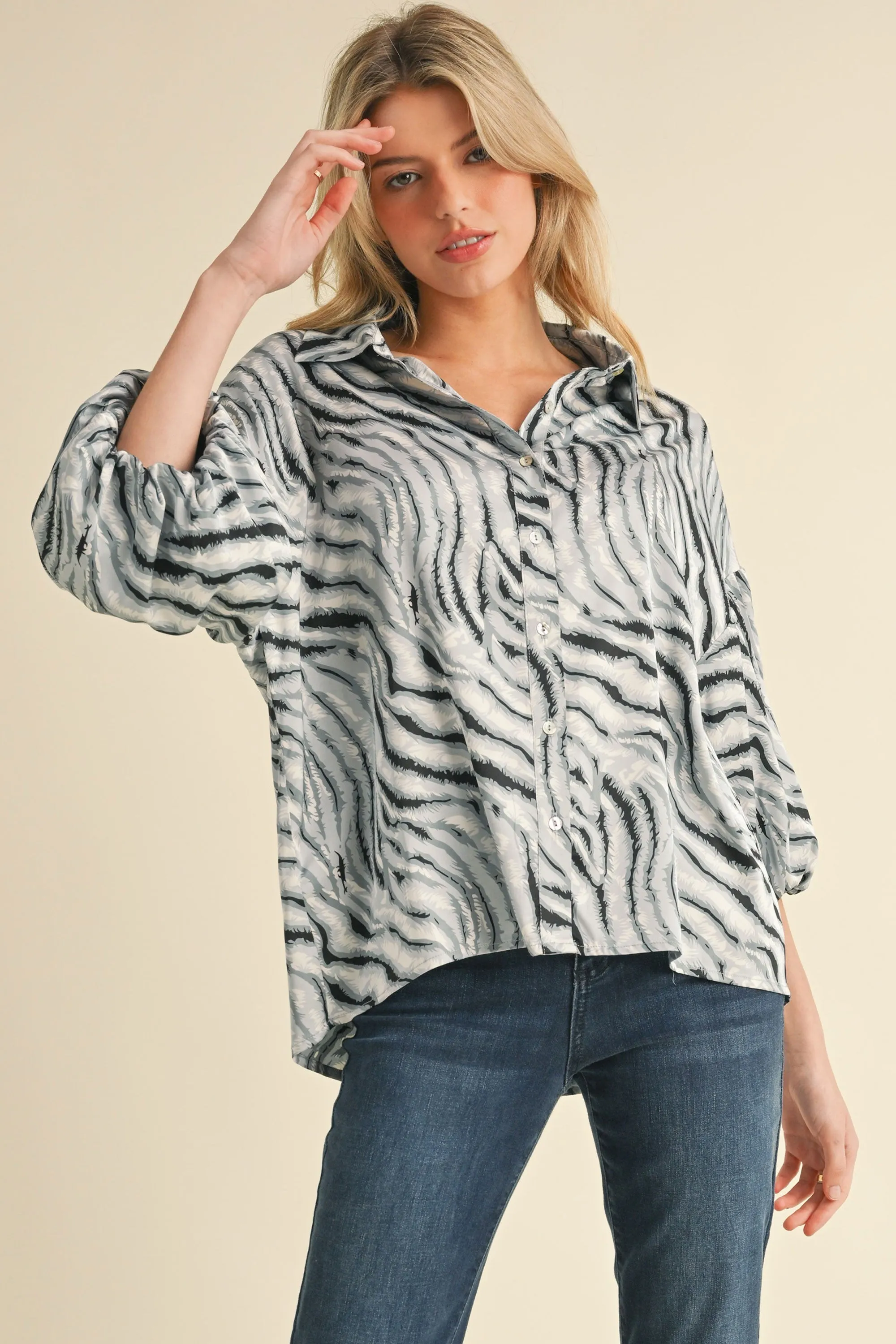 Jerri Zebra Print 3/4 Dolman Sleeve Top