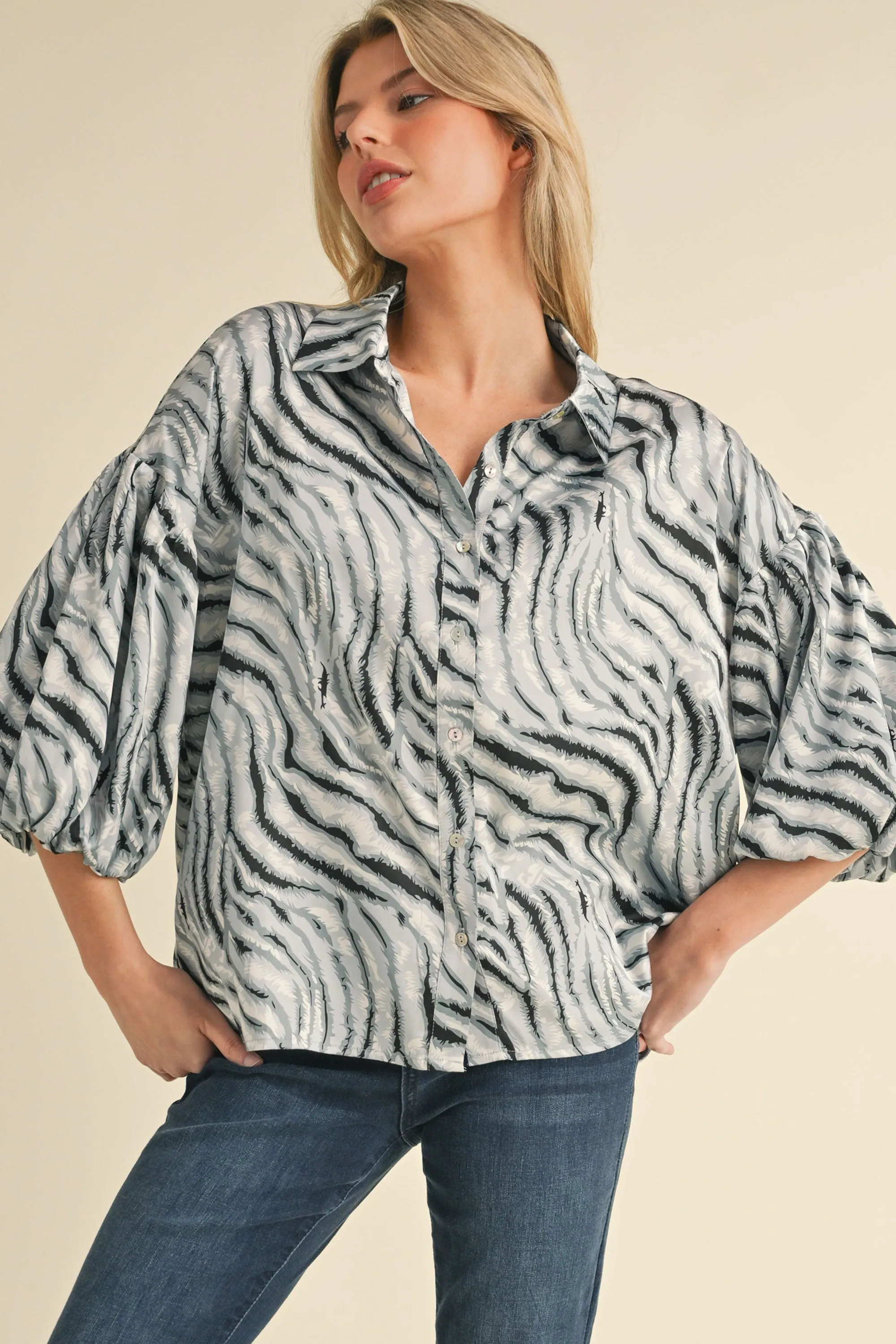 Jerri Zebra Print 3/4 Dolman Sleeve Top