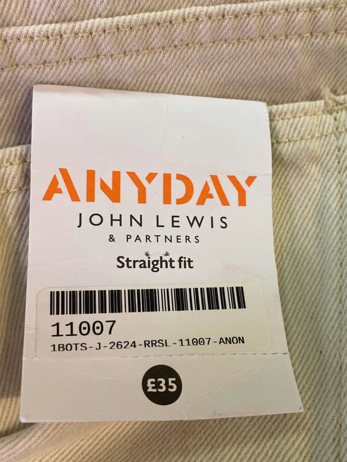 John Lewis & Partners Anyday Cream Straight Fit Trousers W 36/L 32