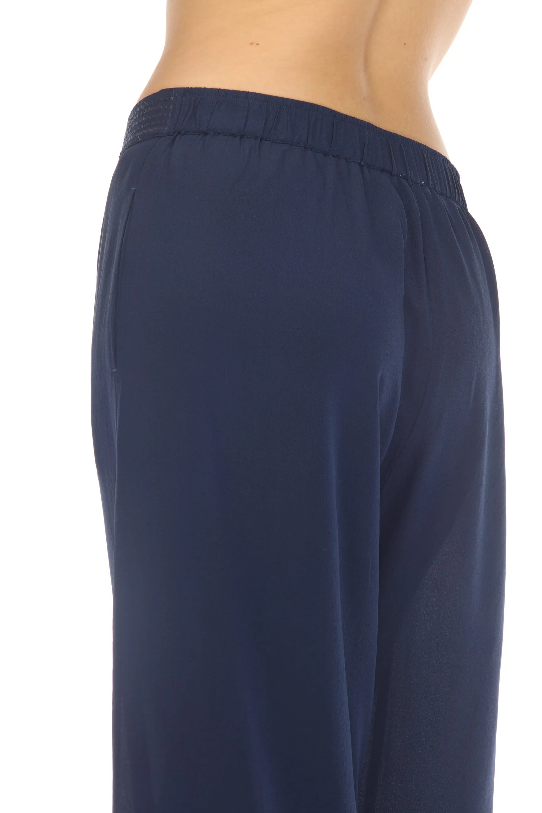 Johnny Was Navy High Slit Silk Wide Leg Pants Boho Chic R60222