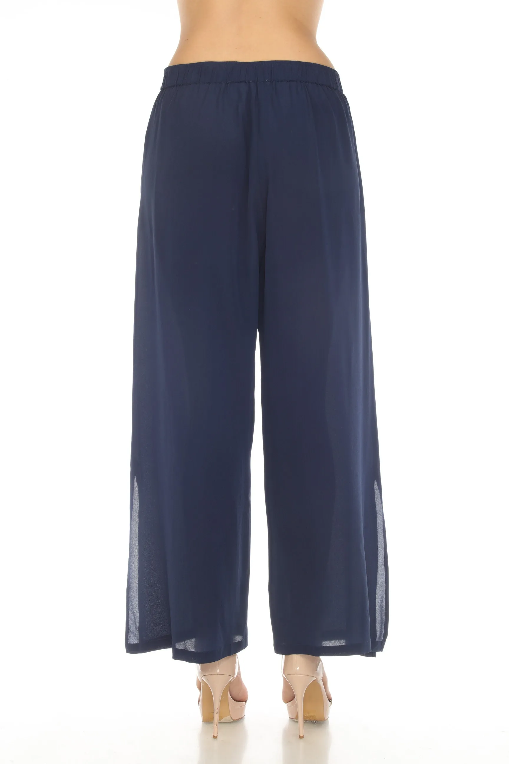 Johnny Was Navy High Slit Silk Wide Leg Pants Boho Chic R60222