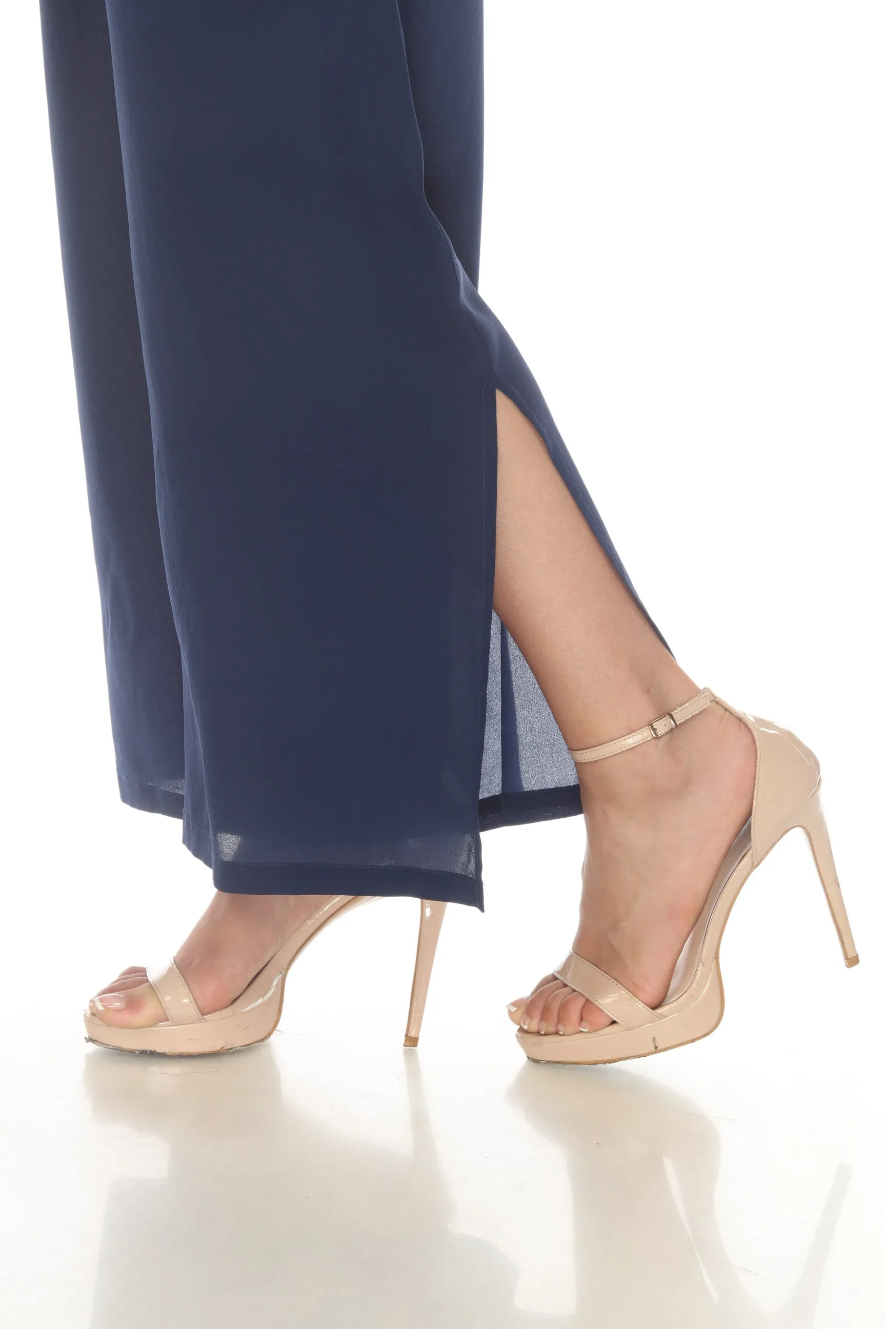Johnny Was Navy High Slit Silk Wide Leg Pants Boho Chic R60222