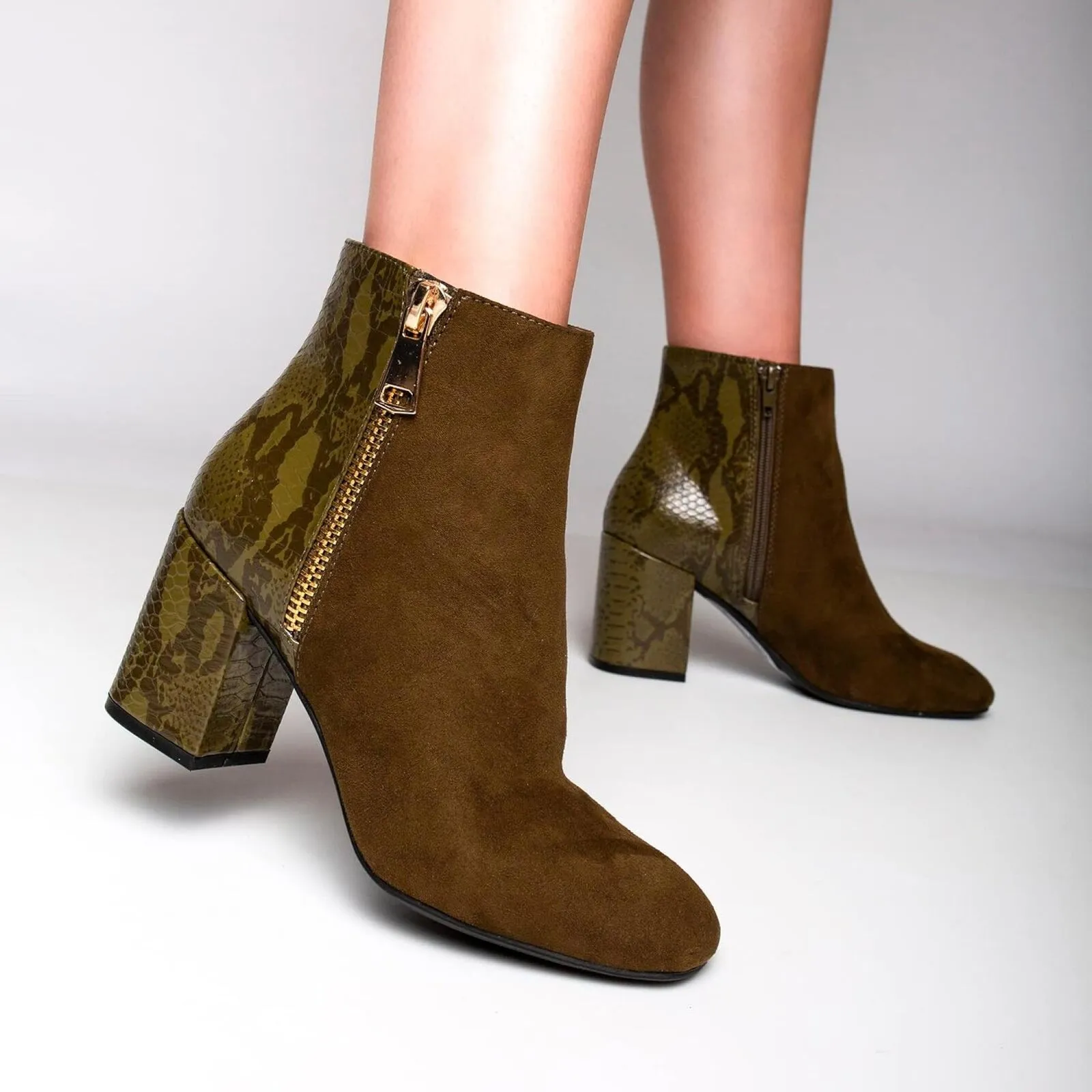 Journee Collection Sarah Bootie with Soft Square Toe Black Animal Print 8.5M