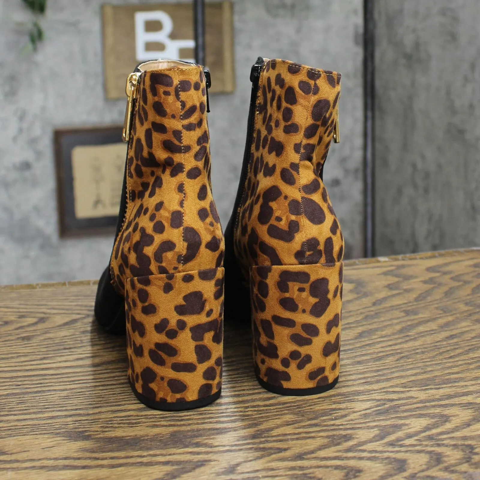 Journee Collection Sarah Bootie with Soft Square Toe Black Animal Print 8.5M