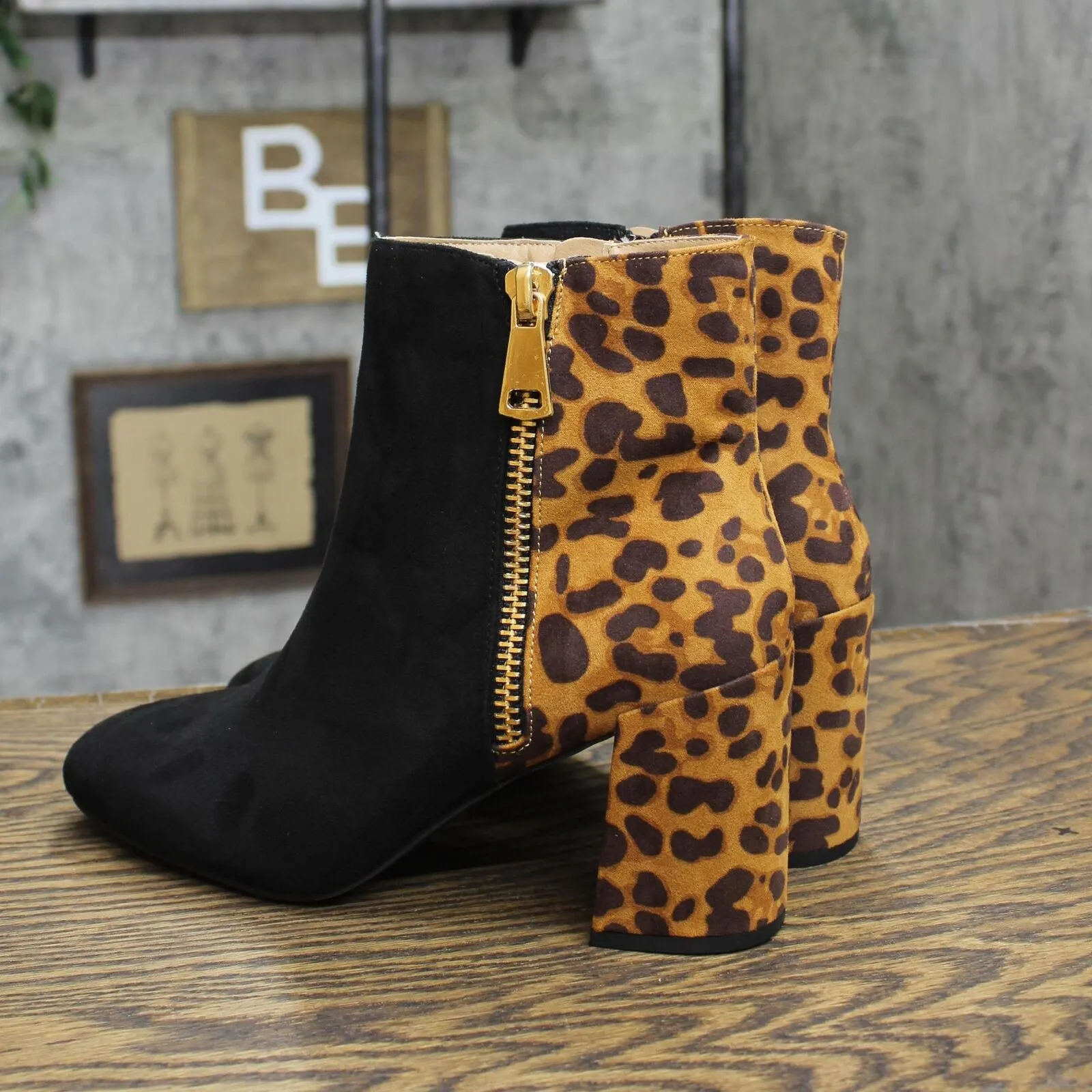 Journee Collection Sarah Bootie with Soft Square Toe Black Animal Print 8.5M