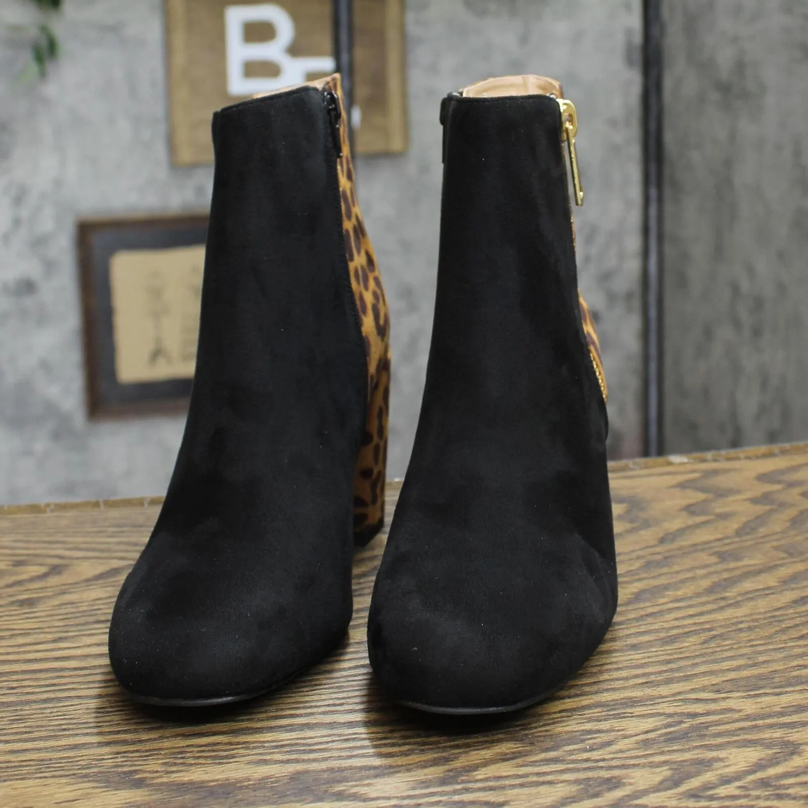 Journee Collection Sarah Bootie with Soft Square Toe Black Animal Print 8.5M