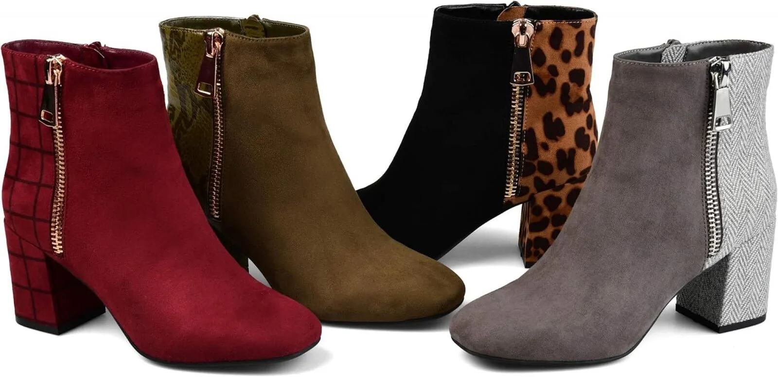 Journee Collection Sarah Bootie with Soft Square Toe Black Animal Print 8.5M