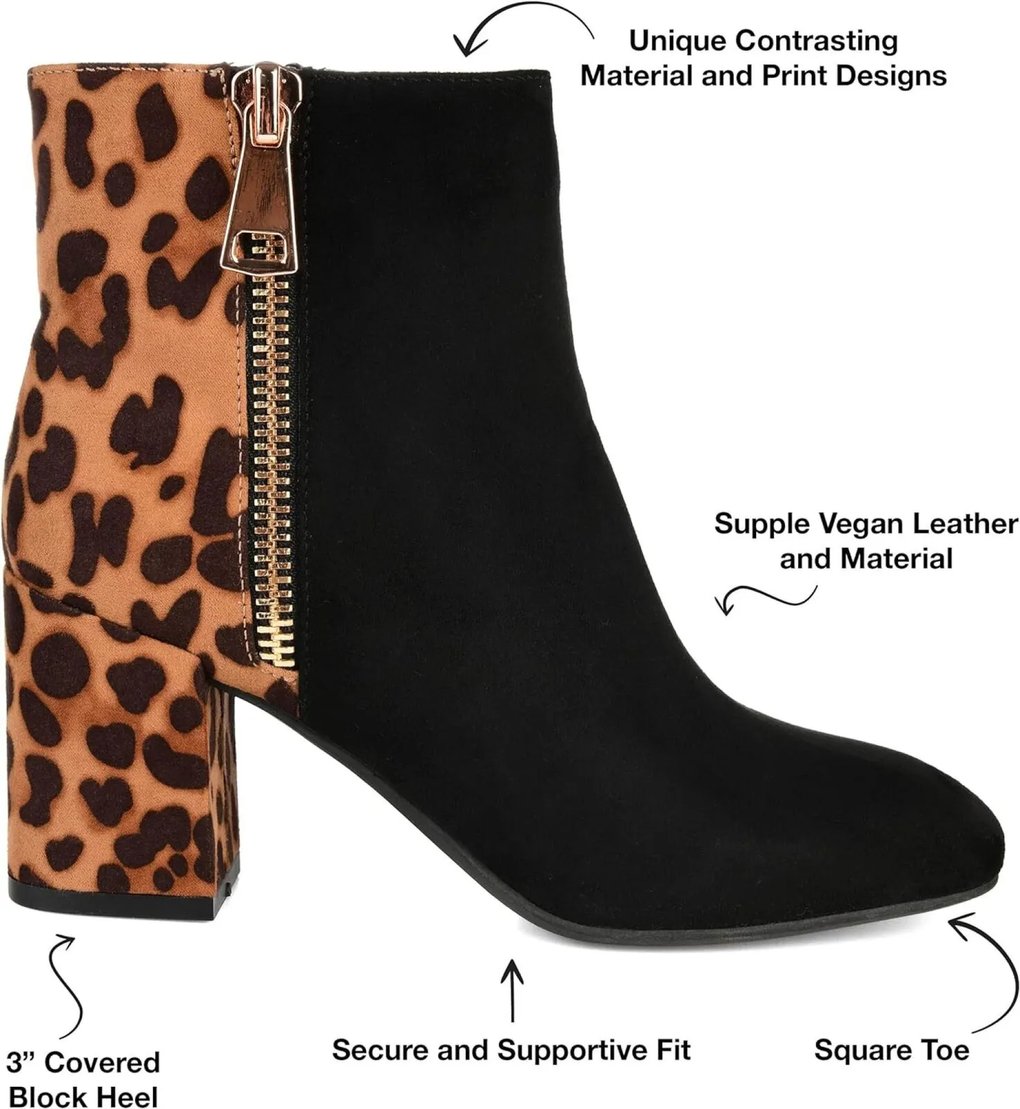 Journee Collection Sarah Bootie with Soft Square Toe Black Animal Print 8.5M
