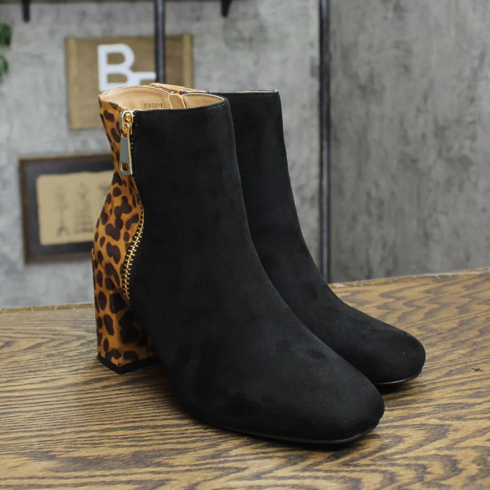 Journee Collection Sarah Bootie with Soft Square Toe Black Animal Print 8.5M