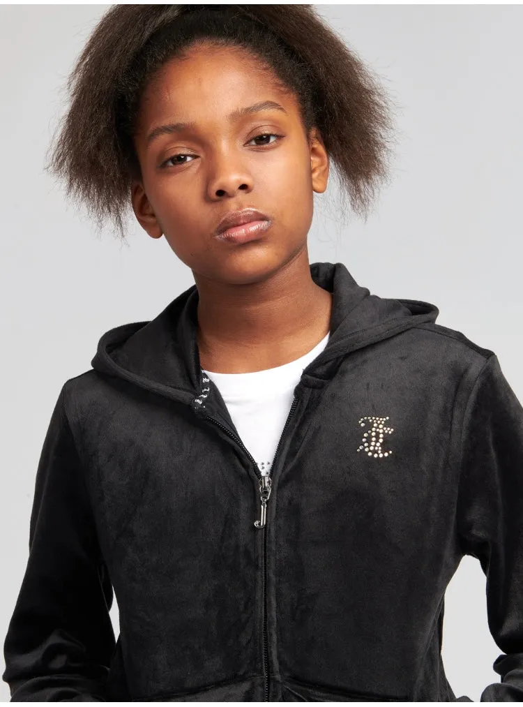 JUICY COUTURE - BLACK VELOUR DIAMANTE TRACKSUIT SET