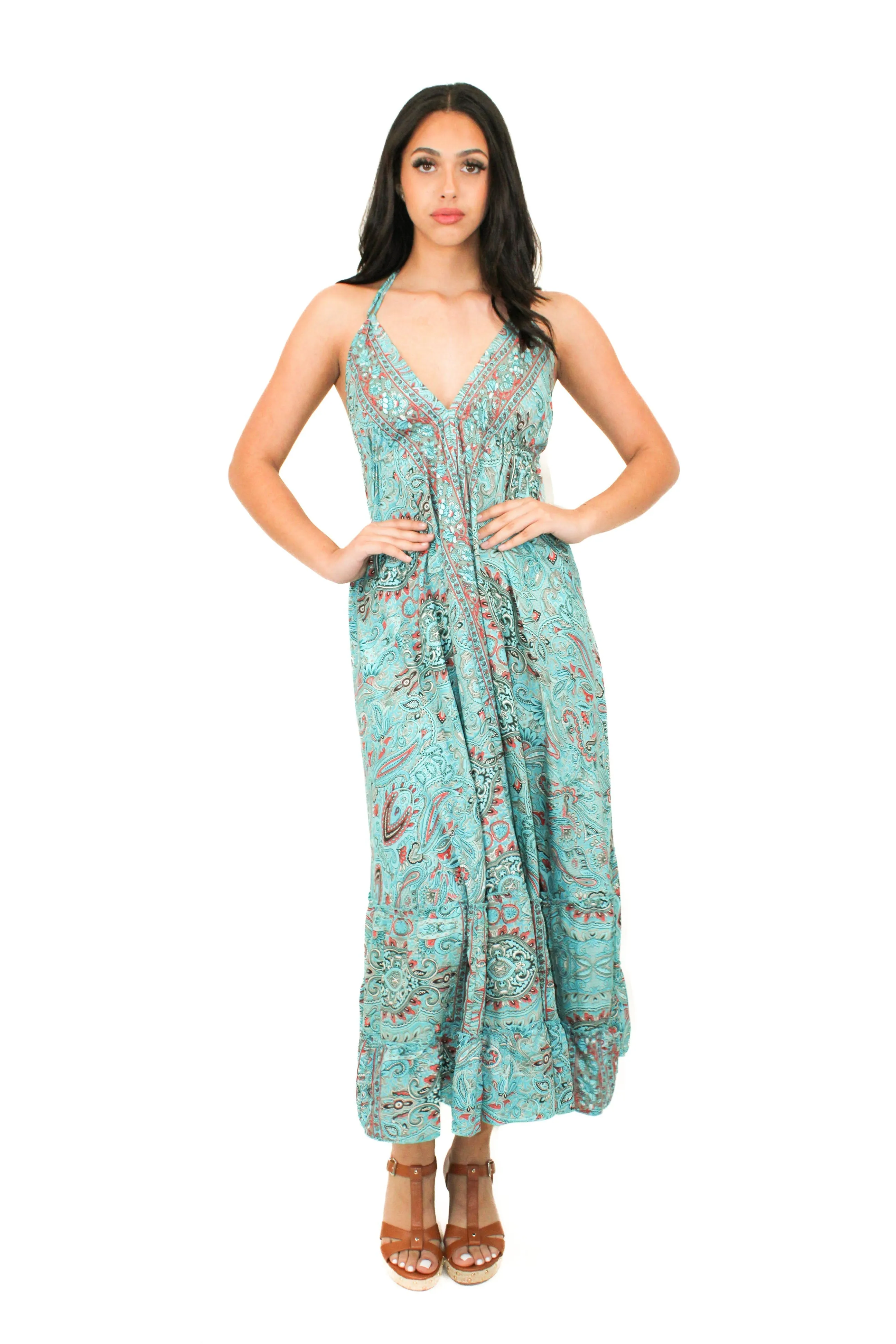 Lazy Daisy high-low adjustable halter dress in Orange (DK-5036S)