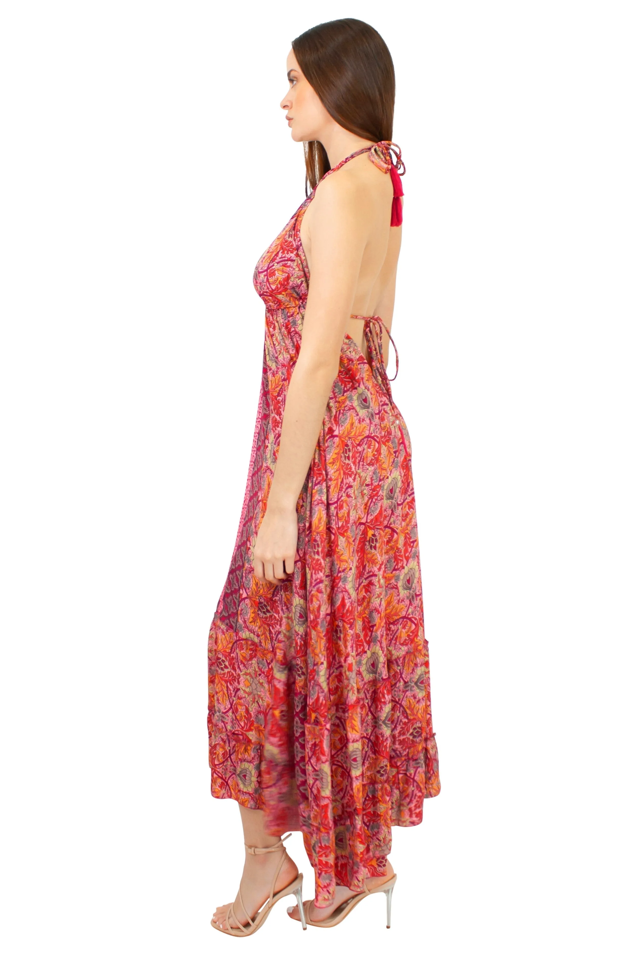 Lazy Daisy high-low adjustable halter dress in Orange (DK-5036S)