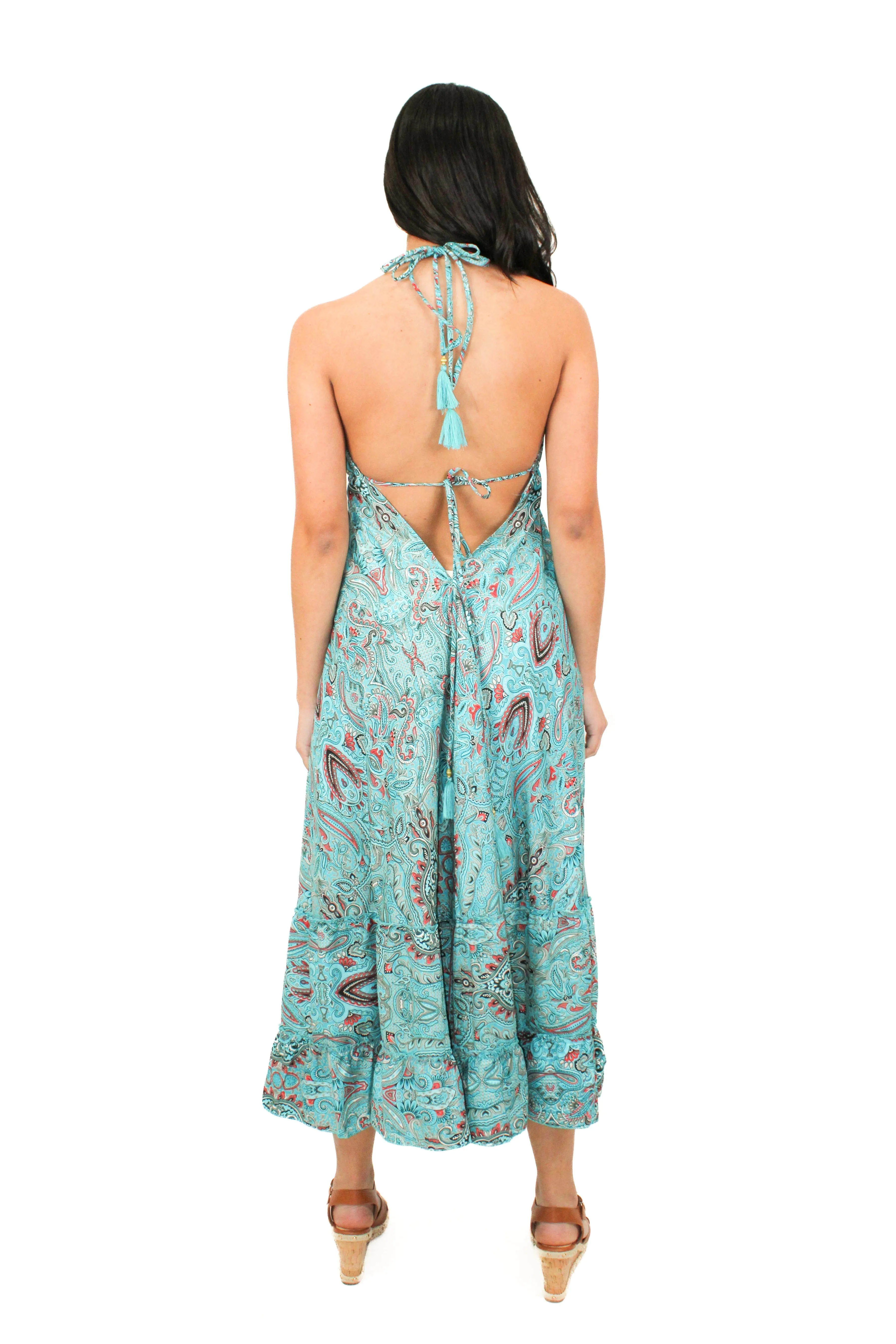 Lazy Daisy high-low adjustable halter dress in Orange (DK-5036S)