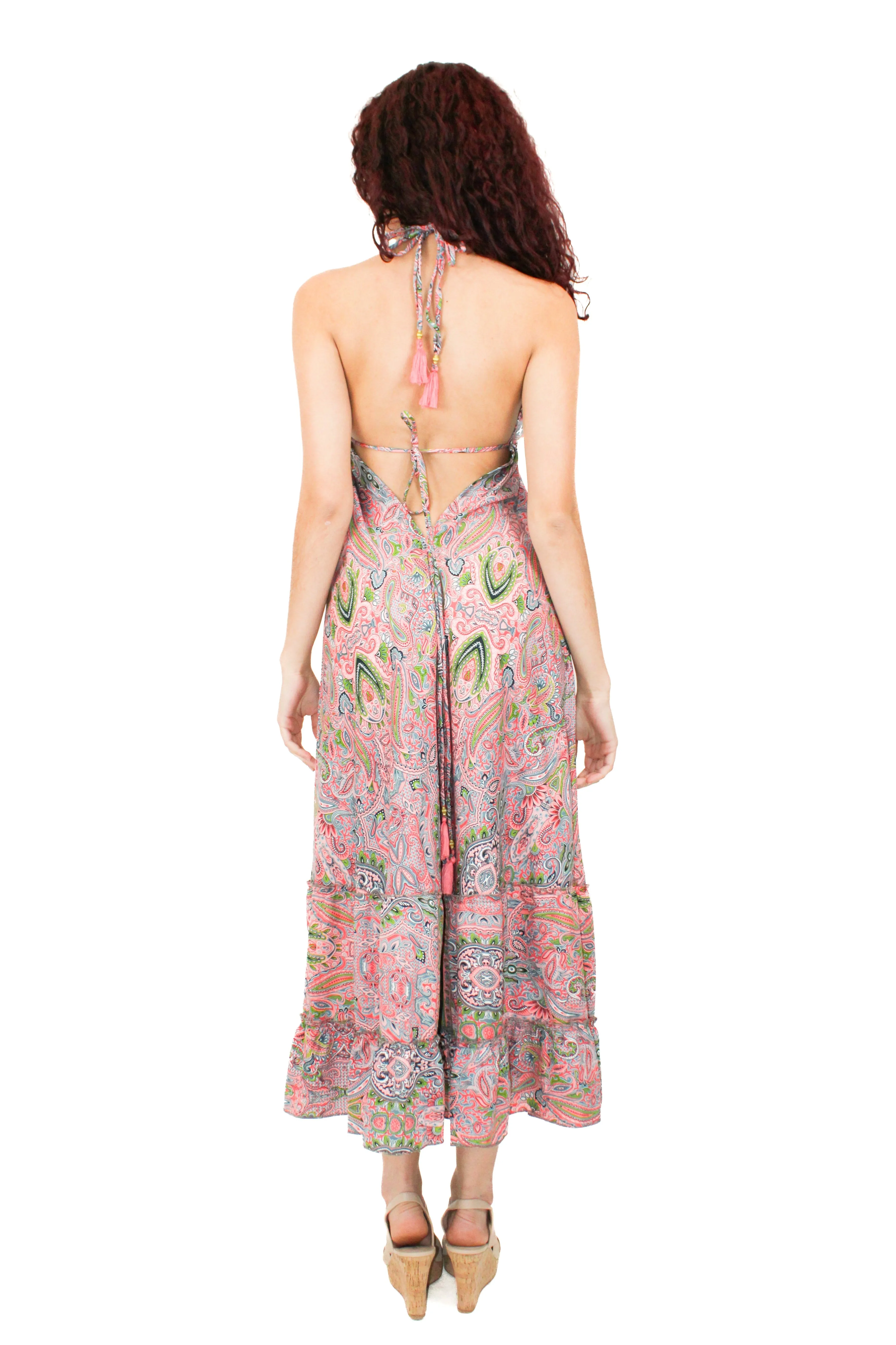 Lazy Daisy high-low adjustable halter dress in Orange (DK-5036S)