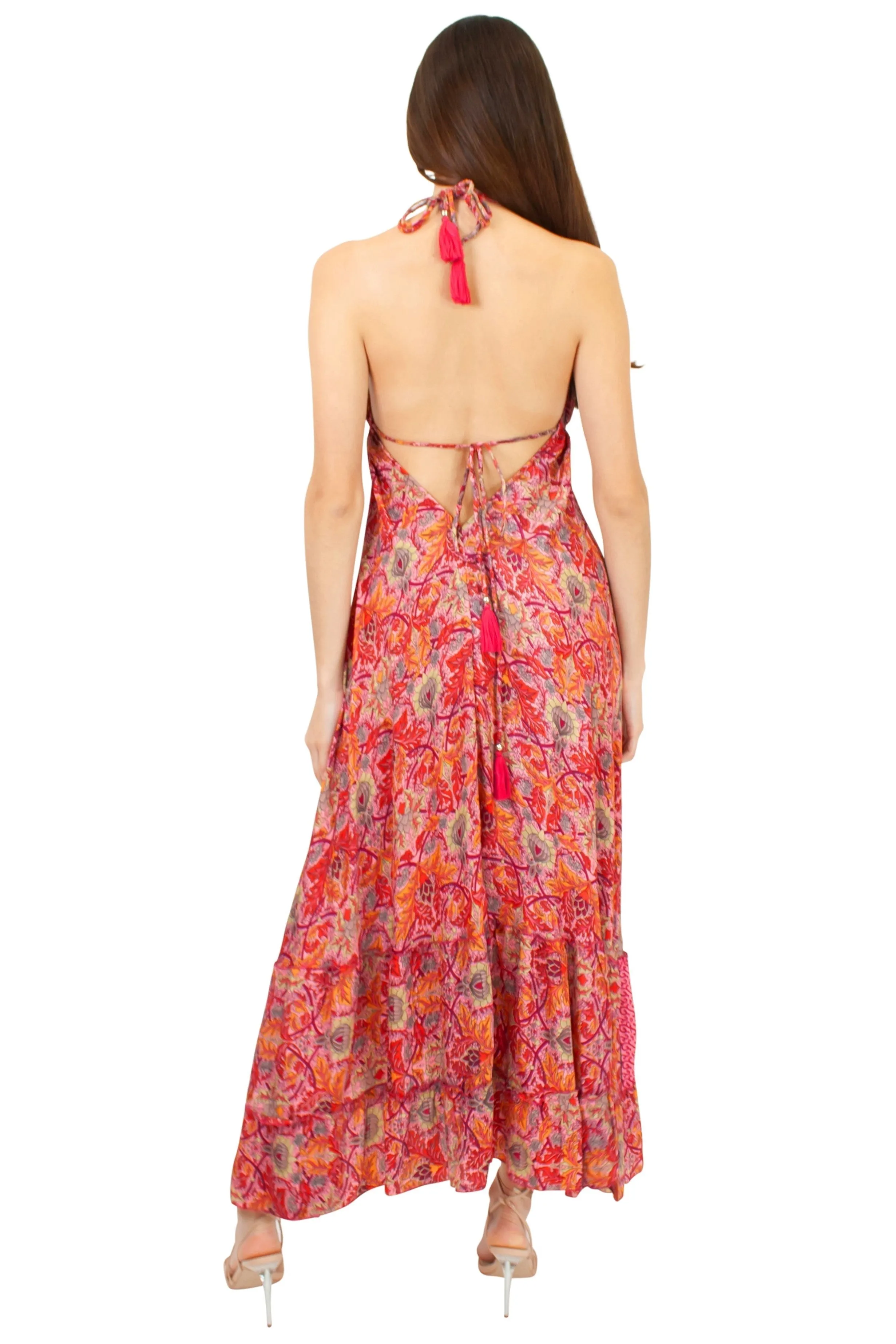 Lazy Daisy high-low adjustable halter dress in Orange (DK-5036S)