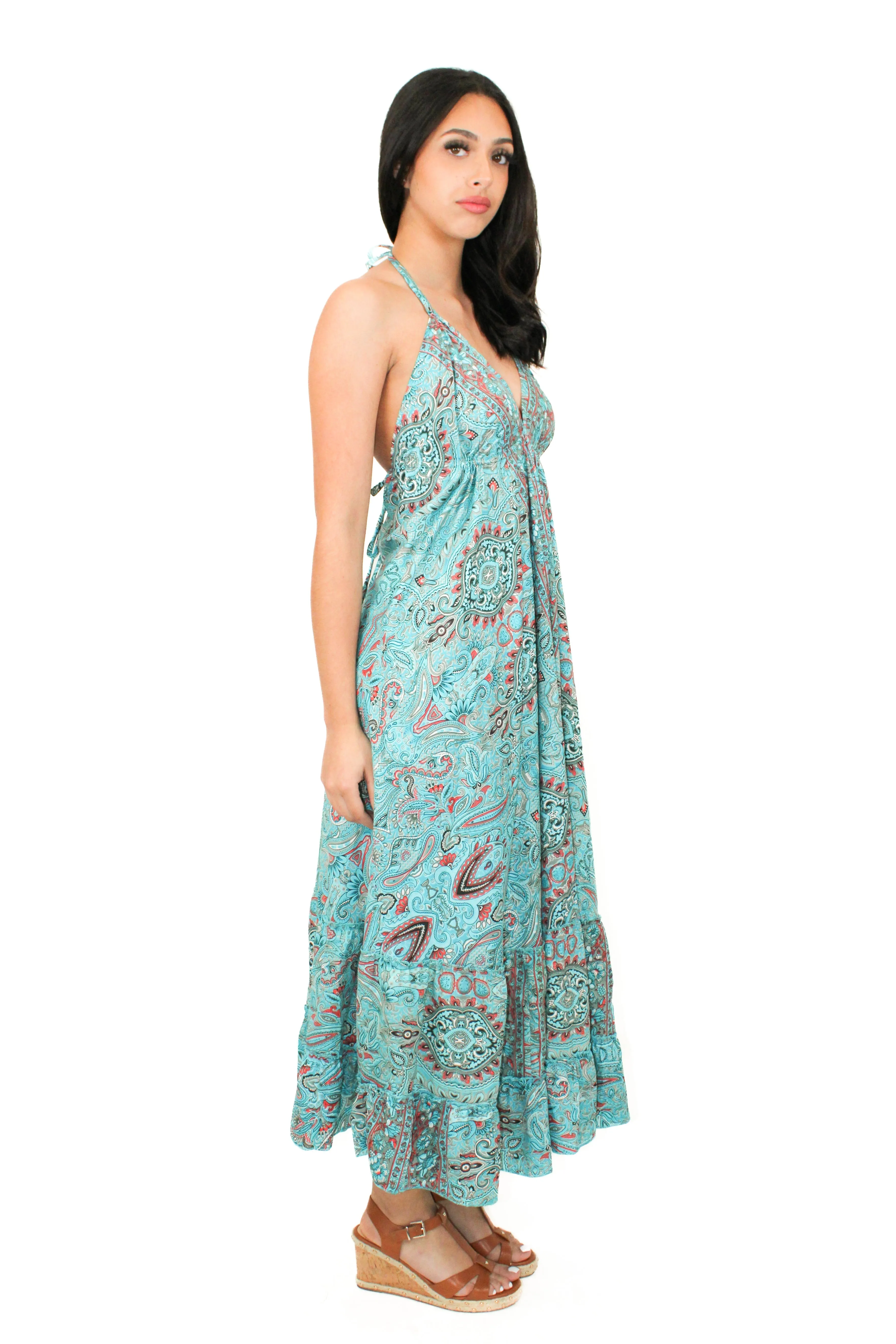 Lazy Daisy high-low adjustable halter dress in Orange (DK-5036S)