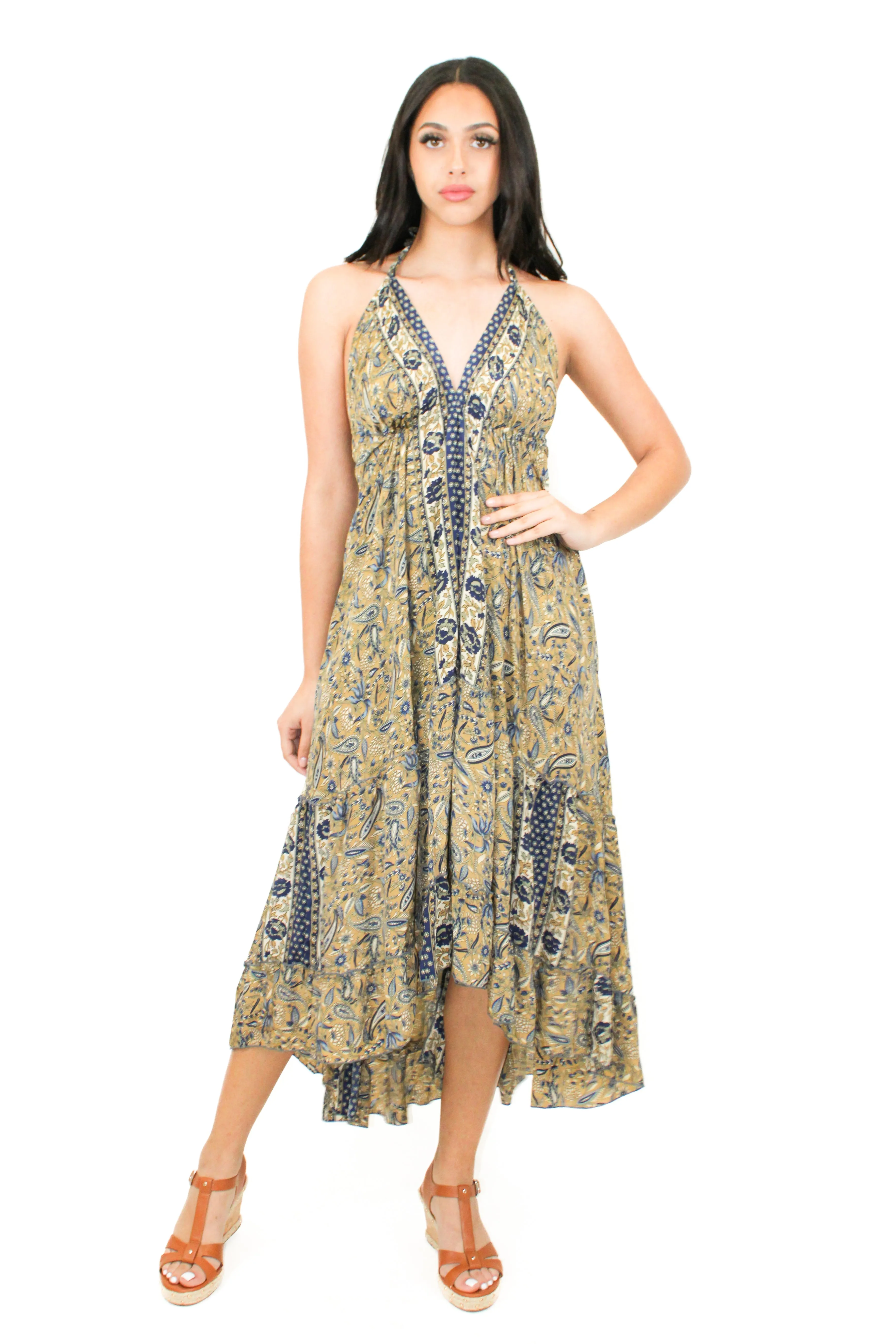 Lazy Daisy high-low adjustable halter dress in Orange (DK-5036S)