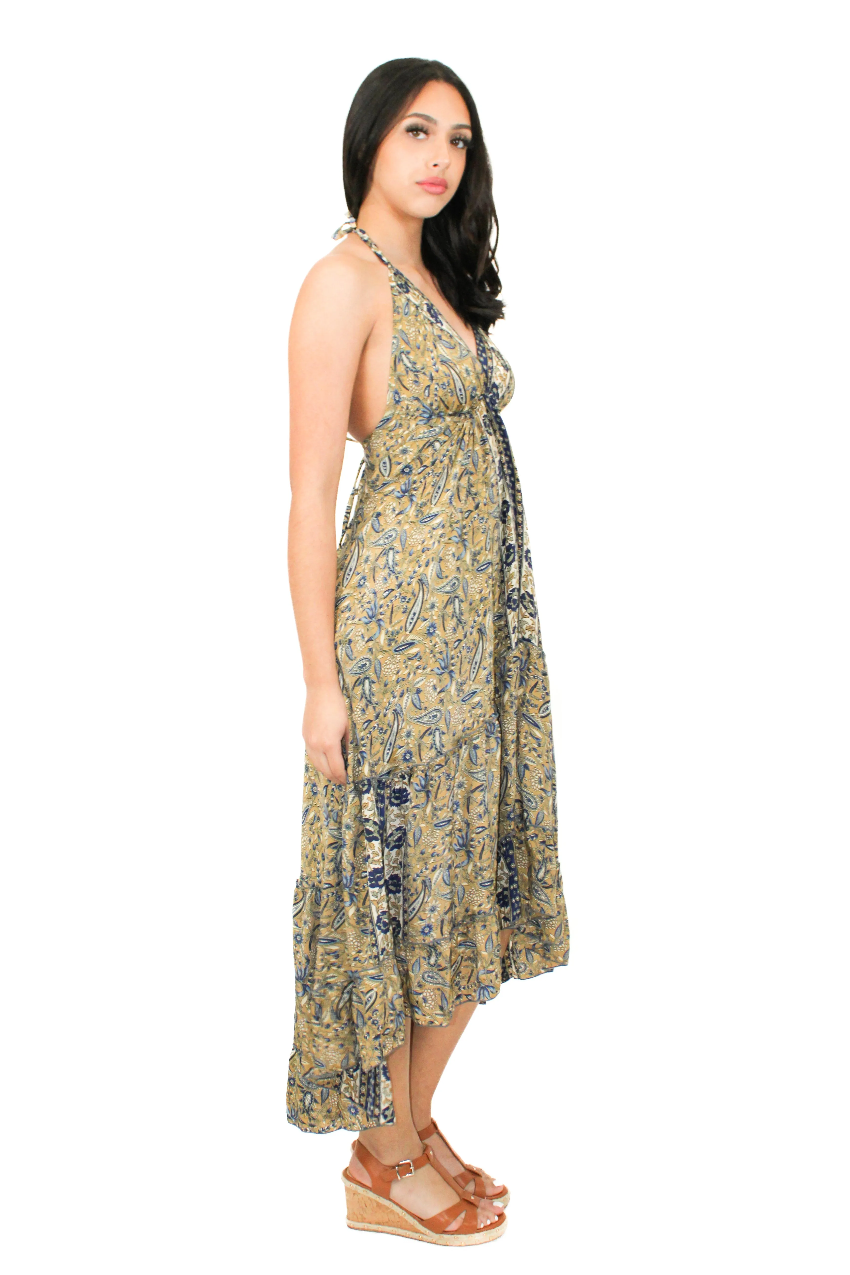 Lazy Daisy high-low adjustable halter dress in Orange (DK-5036S)
