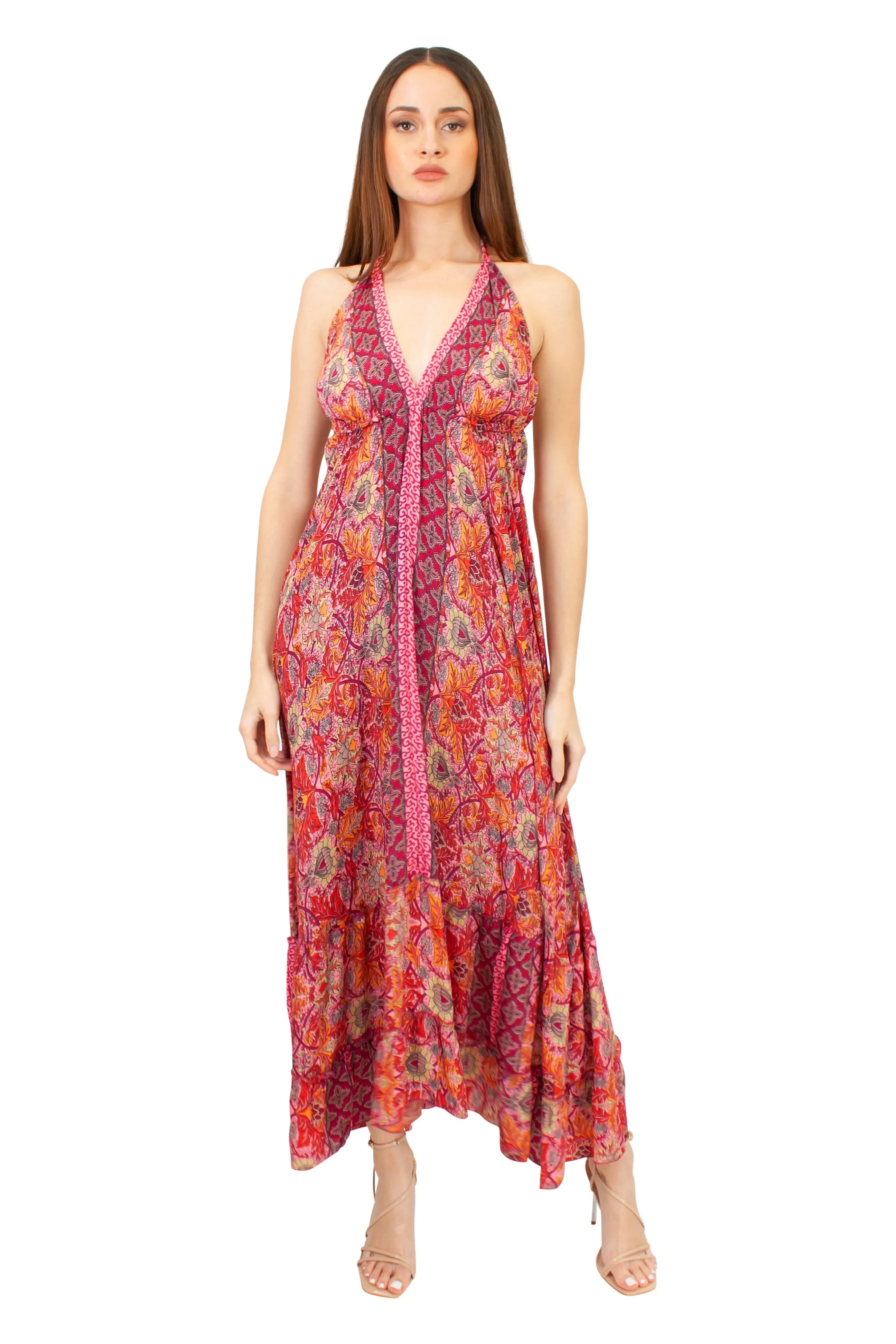 Lazy Daisy high-low adjustable halter dress in Orange (DK-5036S)