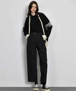 LENUCU Women's Wide Pin Tuck Slacks - Black