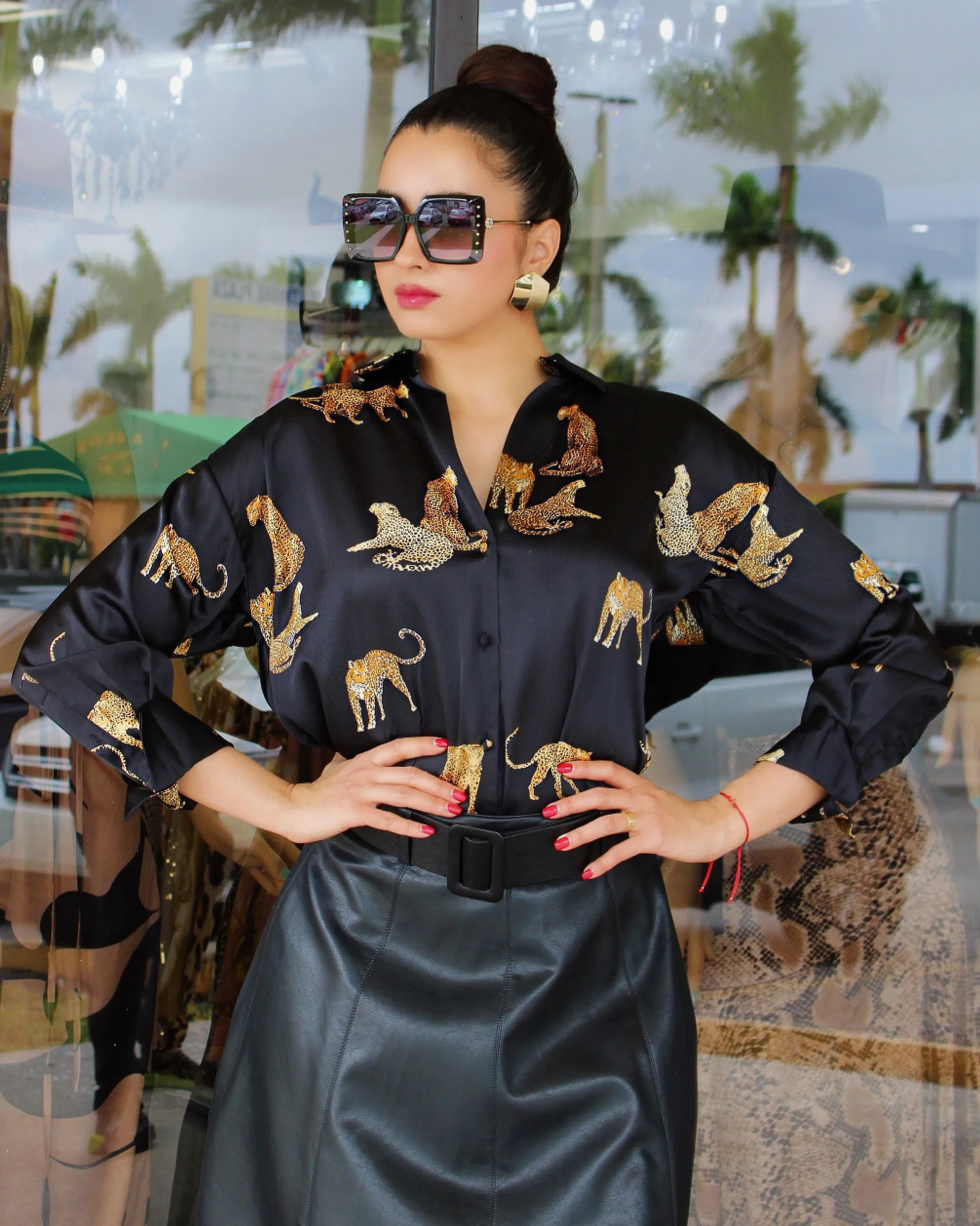 Let’s Be Chic Black Satin Longsleeve Shirt