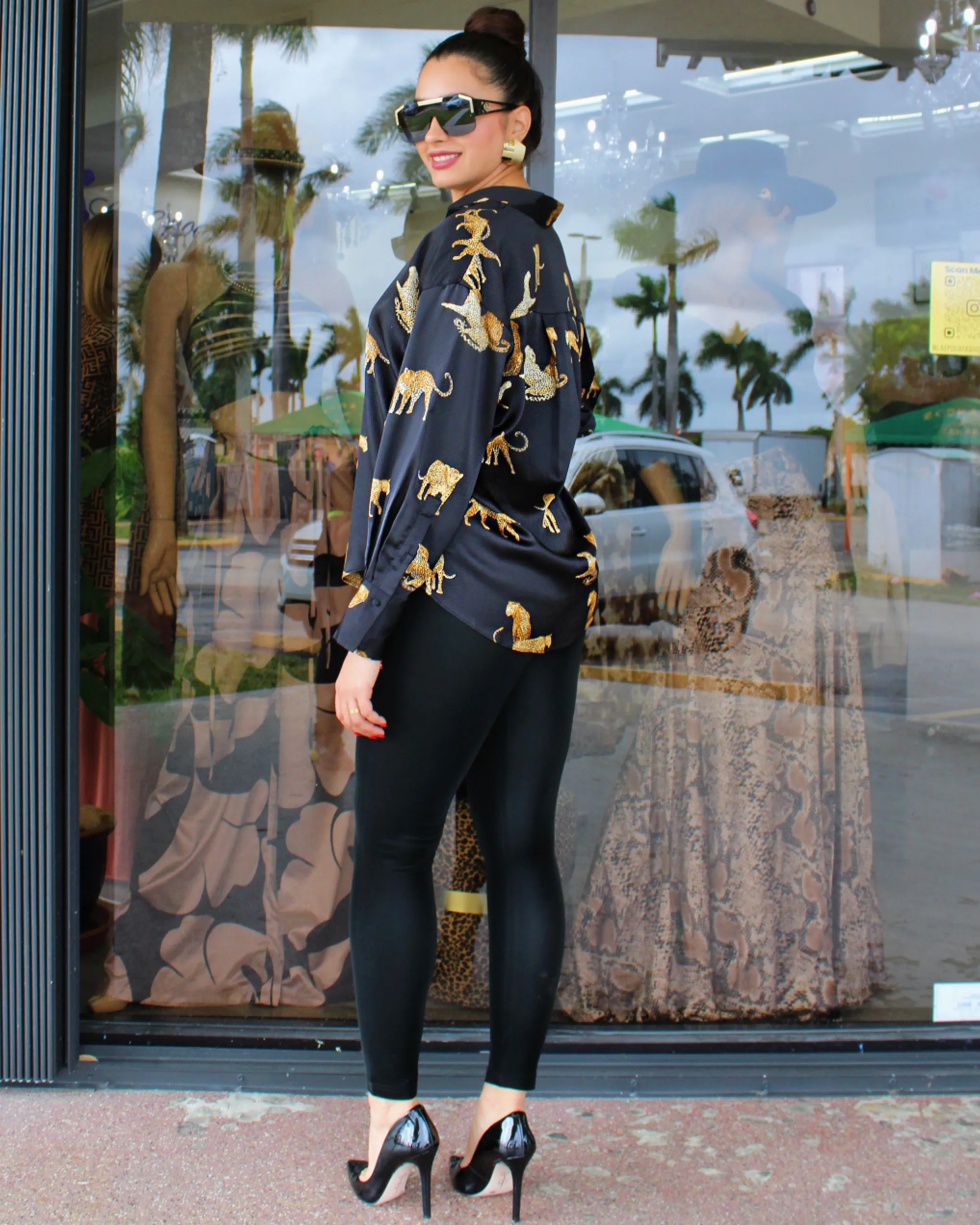 Let’s Be Chic Black Satin Longsleeve Shirt