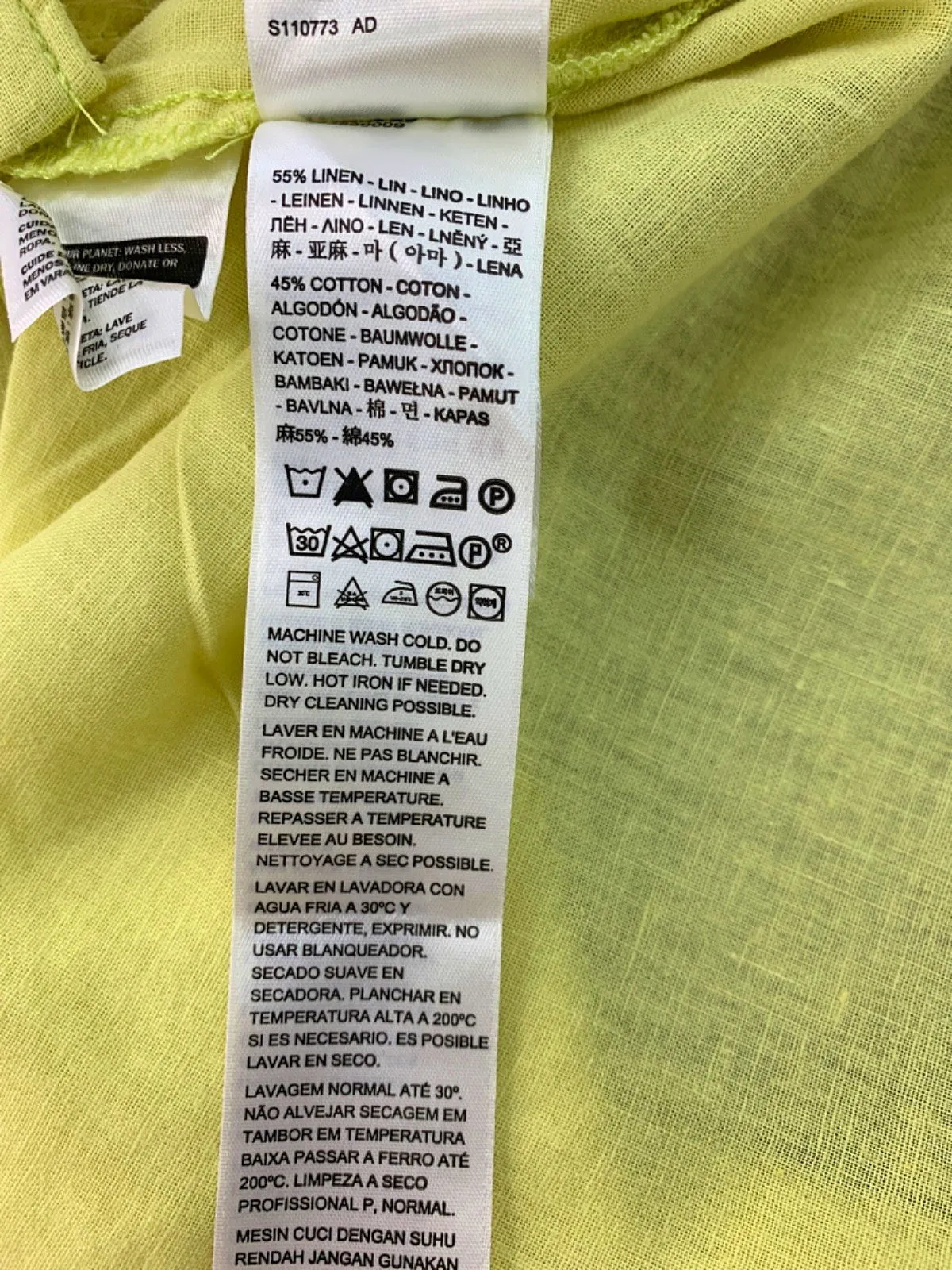 Levi's Yellow Linen Blend Short-Sleeve Shirt S