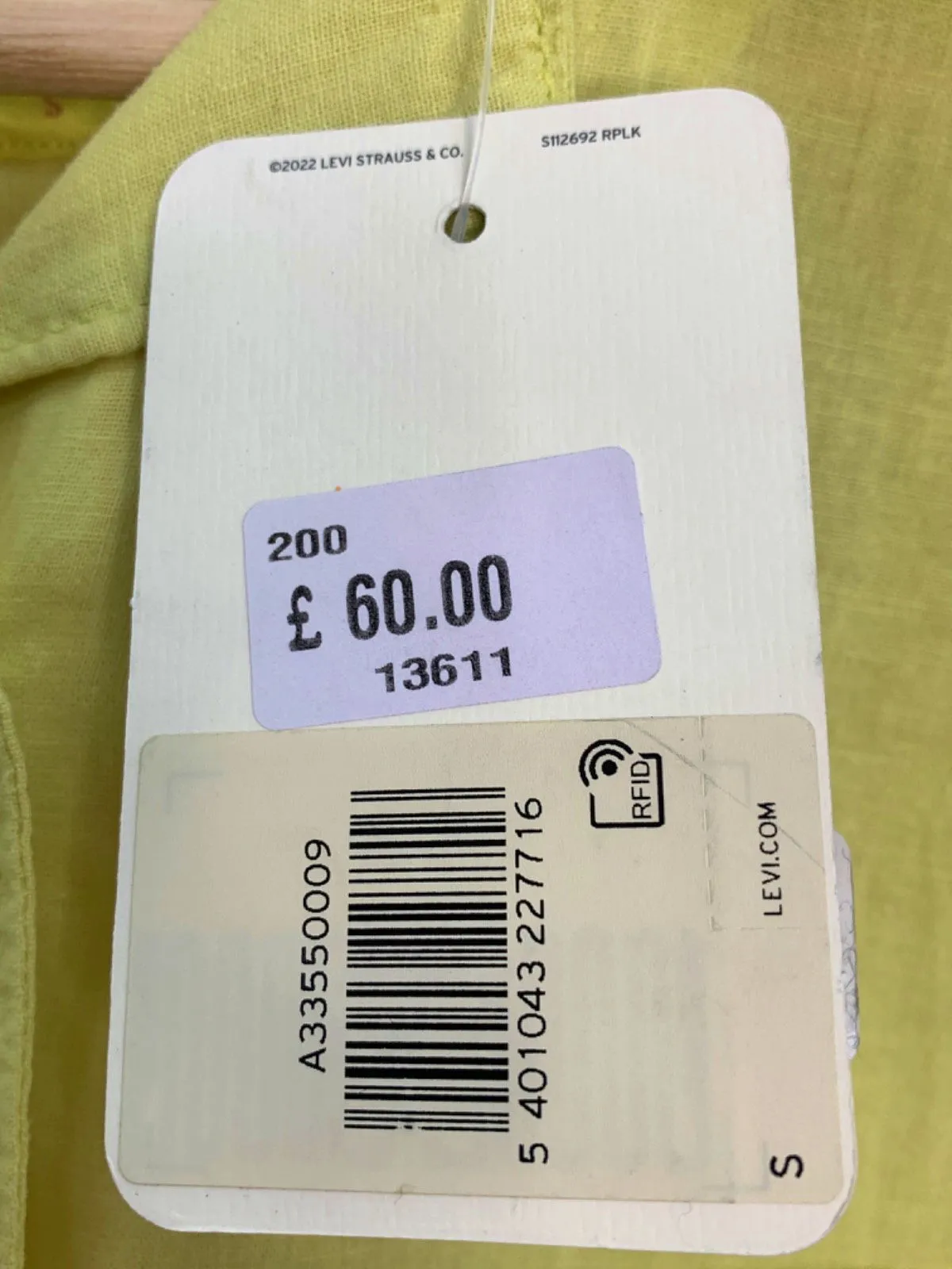 Levi's Yellow Linen Blend Short-Sleeve Shirt S