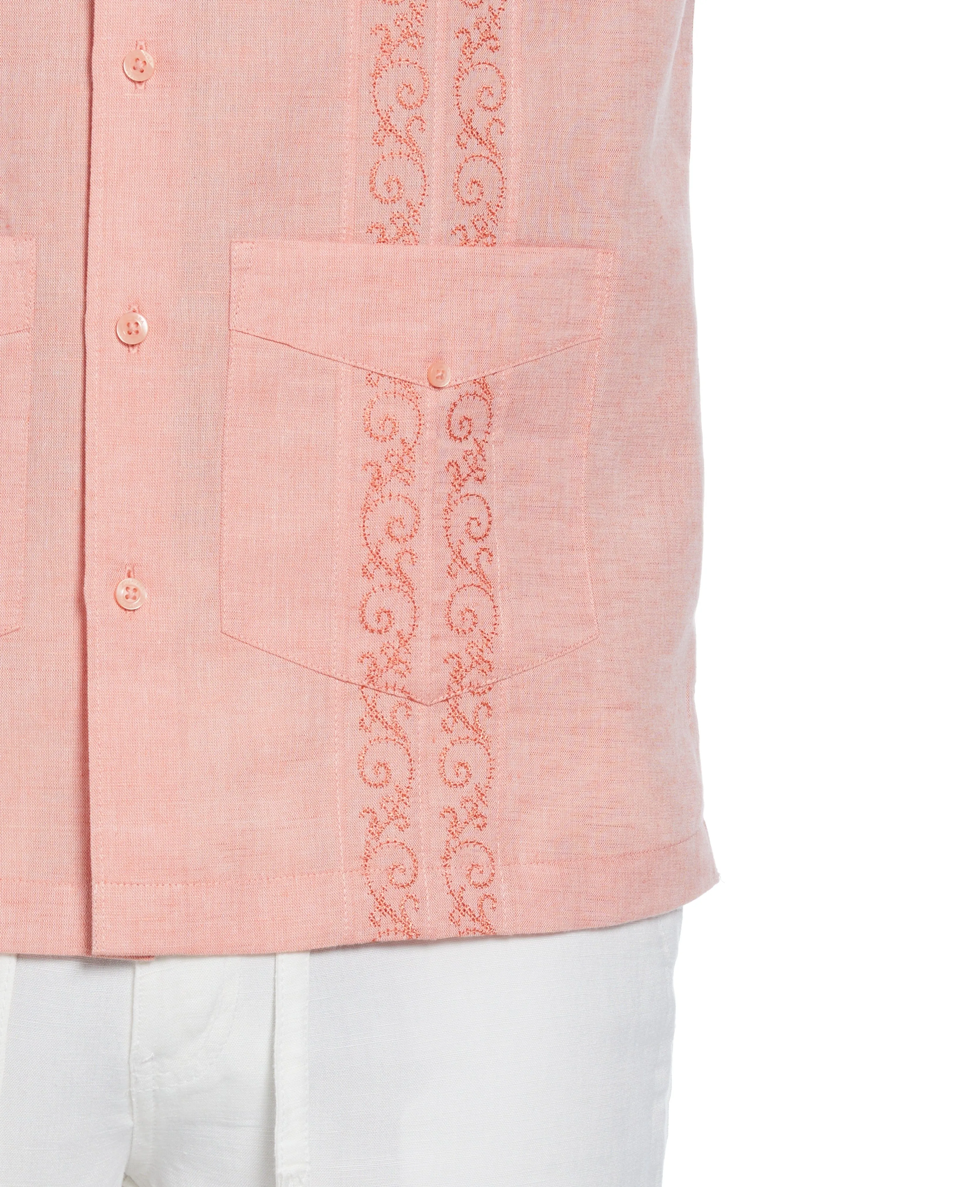 Linen Blend Embroidered Panel Guayabera Shirt