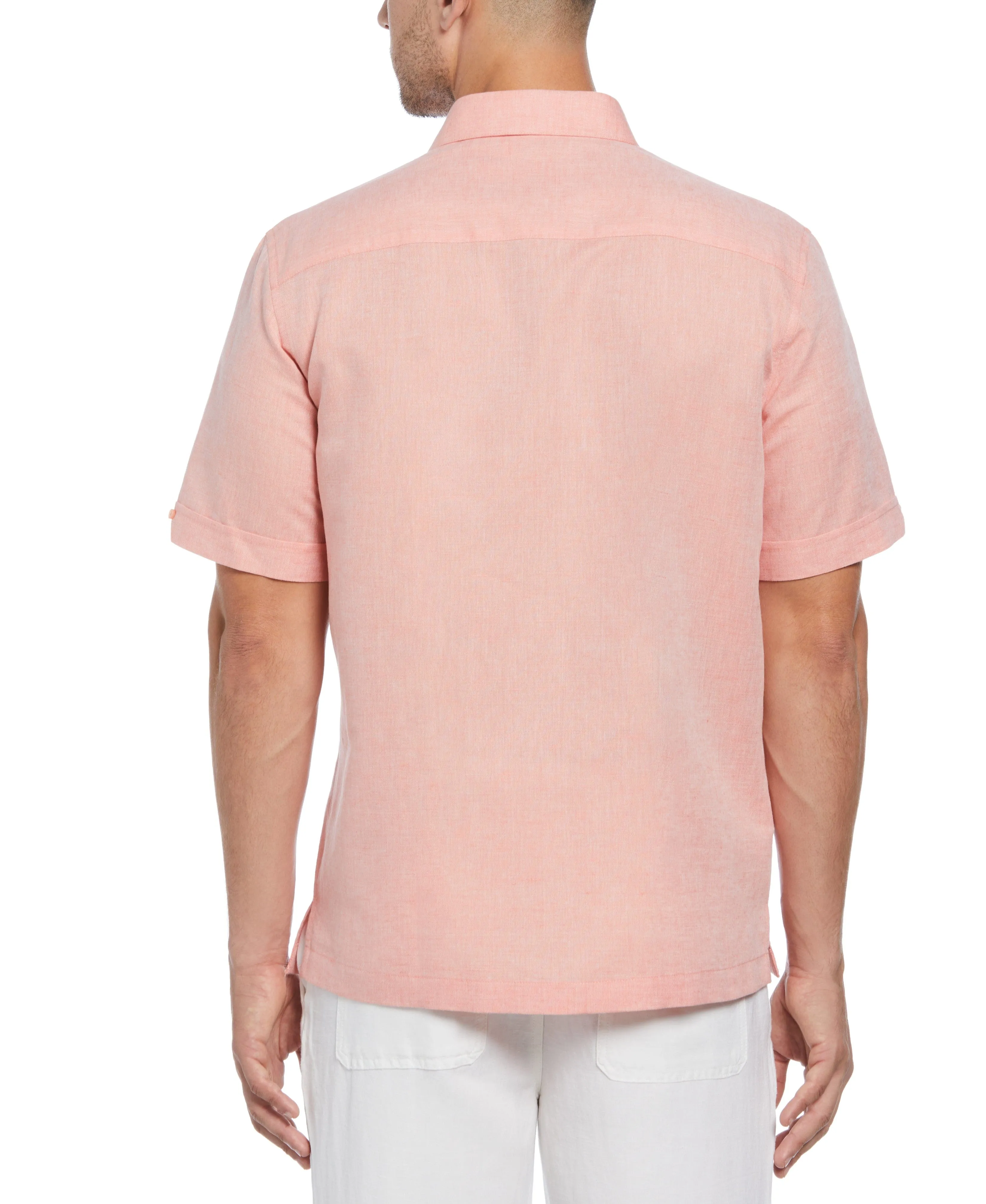 Linen Blend Embroidered Panel Guayabera Shirt