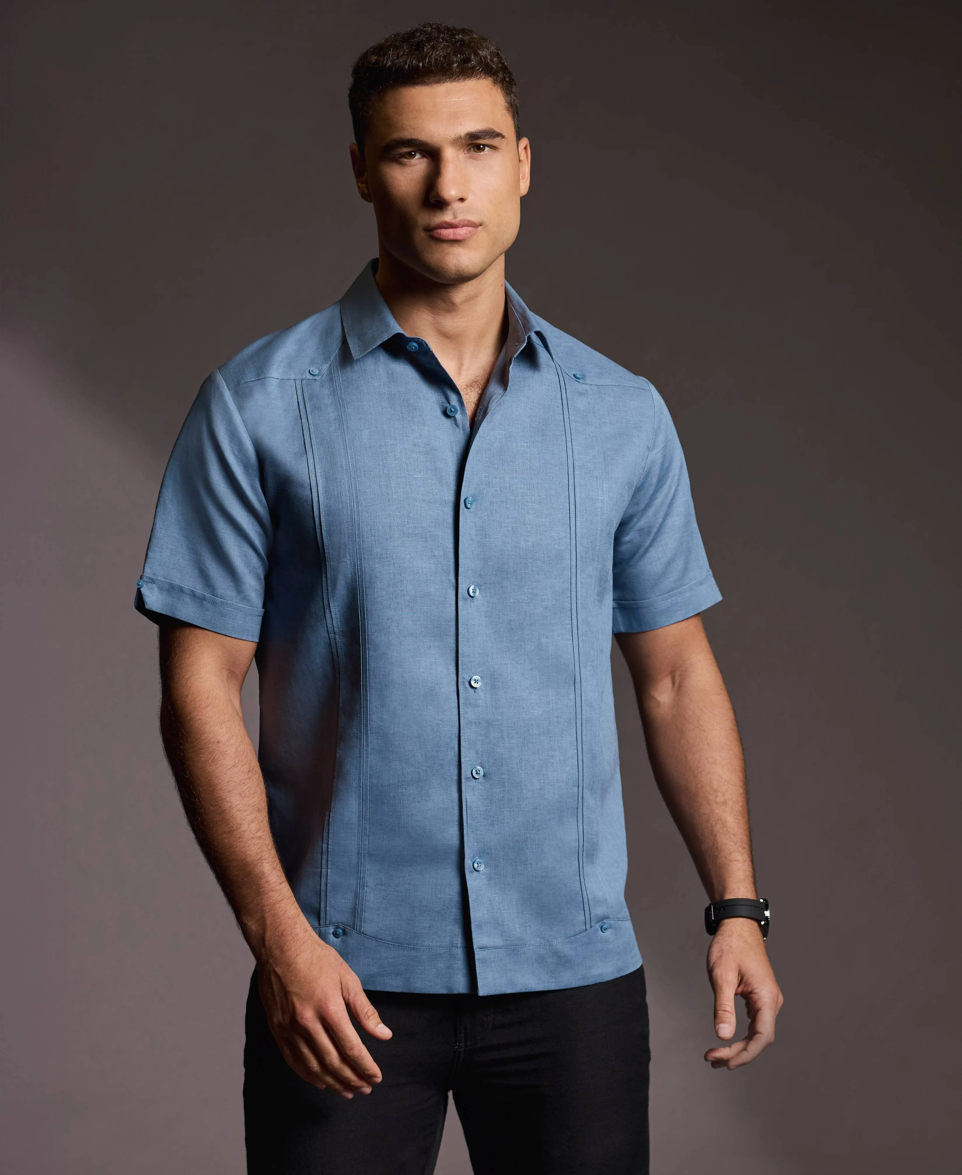 Linen Blend No-Pocket Guayabera Shirt