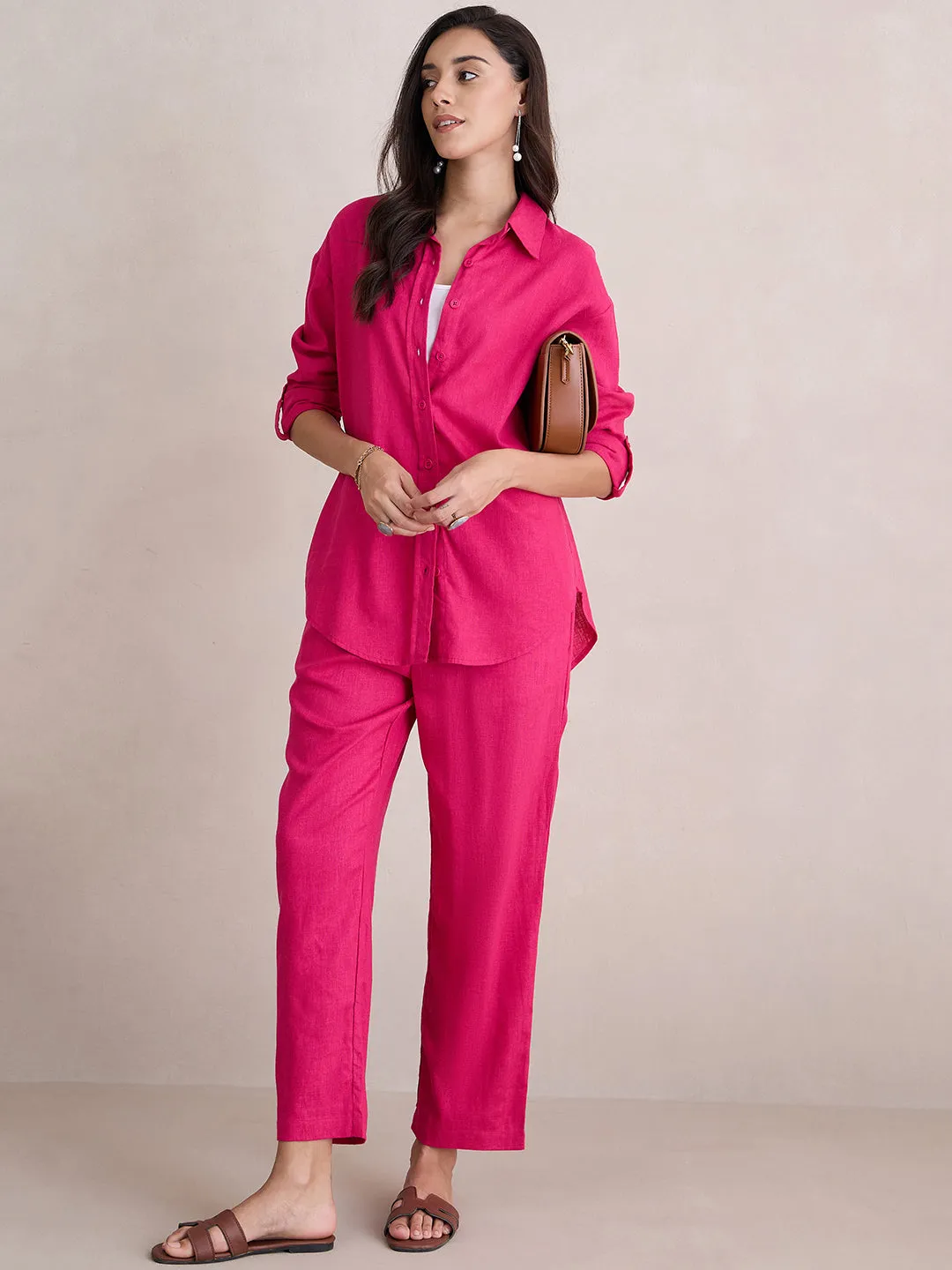 Linen Blend Pink Pant