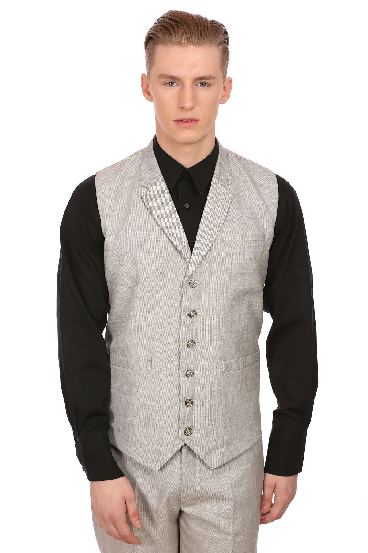 Linen Blend Silver Waistcoat