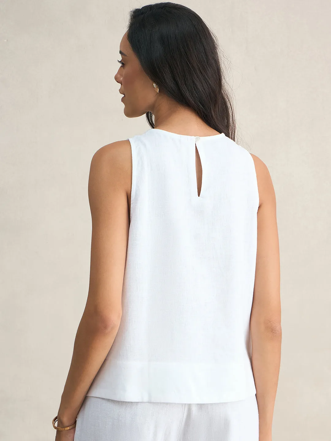 Linen Blend White Asymmetrical Top
