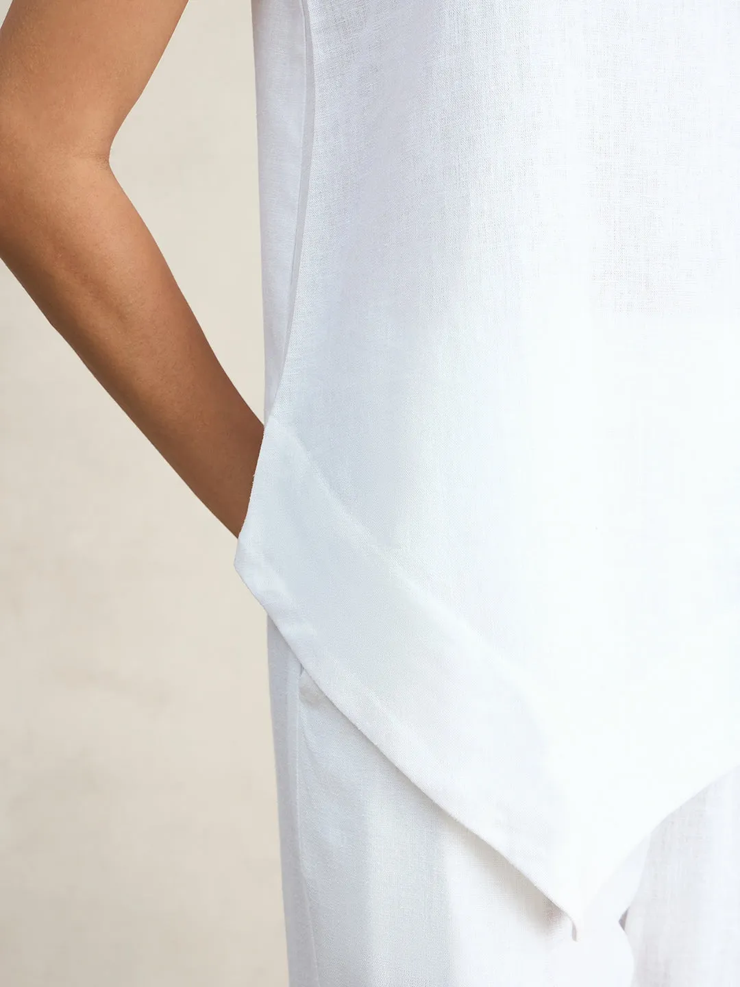 Linen Blend White Asymmetrical Top