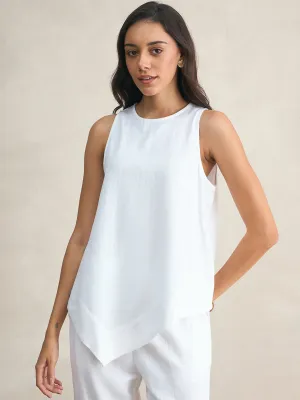 Linen Blend White Asymmetrical Top