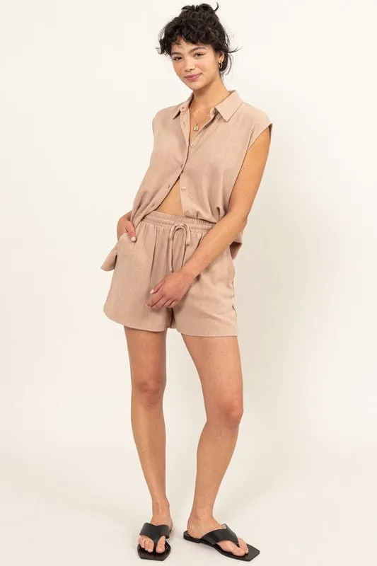 Linen Button-Down Shirt And Shorts Set