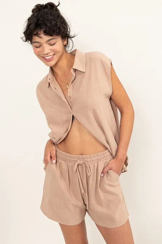 Linen Button-Down Shirt And Shorts Set