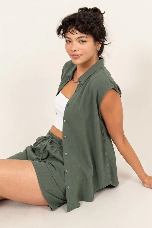 Linen Button-Down Shirt And Shorts Set