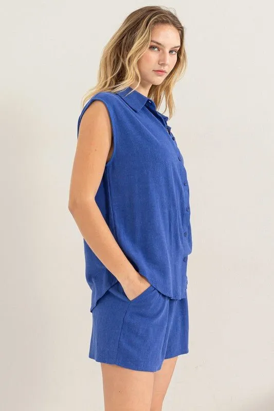 Linen Button-Down Shirt And Shorts Set