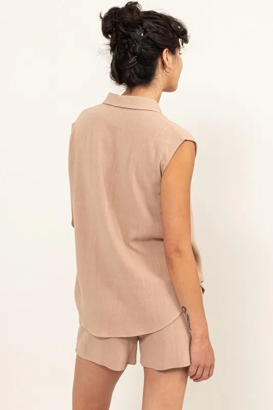 Linen Button-Down Shirt And Shorts Set