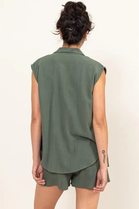 Linen Button-Down Shirt And Shorts Set