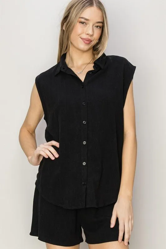 Linen Button-Down Shirt And Shorts Set