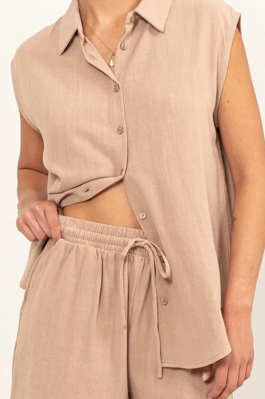 Linen Button-Down Shirt And Shorts Set